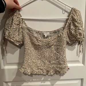 Brandy Melville Cream and Blue Floral Blouse